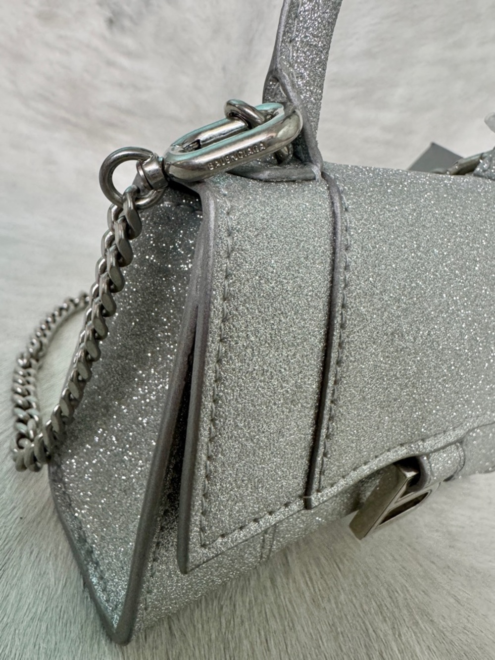 Balenciaga Silver Glitter Hourglass XS Nano Mini Bag - Picture 5 of 13